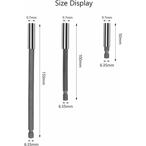 9 stk magnetisk bitsholder for borbitforlengelse skrutrekker 1/4 sekskant skrutrekker bitsholder forlengelse karbonstål 50/100 / 150 mm KLB