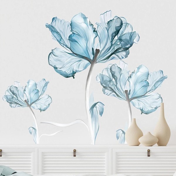Blå drøm blomster vegg klistremerker DIY flyttbar stor hvit lyseblå blomst lotus KLB