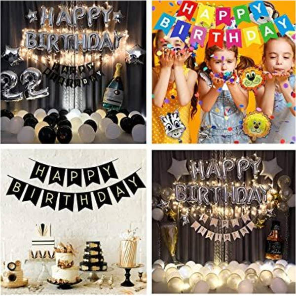 Happy Birthday Flag Pulling Glitter Balloner Sæt (Guld Sort), Happy Birthday Flag Festdekoration, Perfekt Fødselsdagsfestdekoration