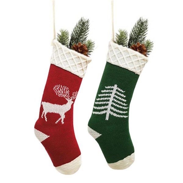 Julestrømper, pakke med 2 håndstrikkede julefigurer, rød + grønn KLB
