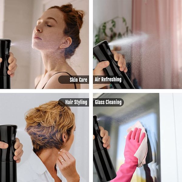 200 ml kontinuerlig sprayflaska (2-pack svart), hårsprayflaska, fin dimma vattensprayflaska för salonger, frisör, växter, hudvård, rengöring
