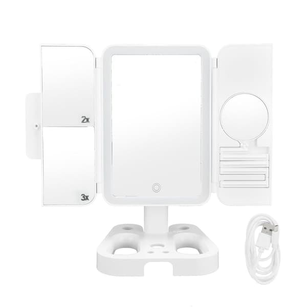 Makeup spejl, touch-kontrol, USB-batteri og 3 farvebelysningstilstande KLB