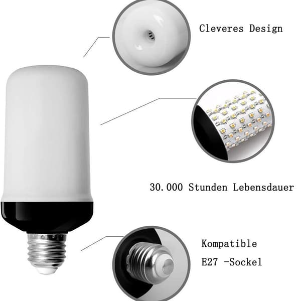 Flammepære, E27-pære, flimrende lyseffekt, 3W LED KLB