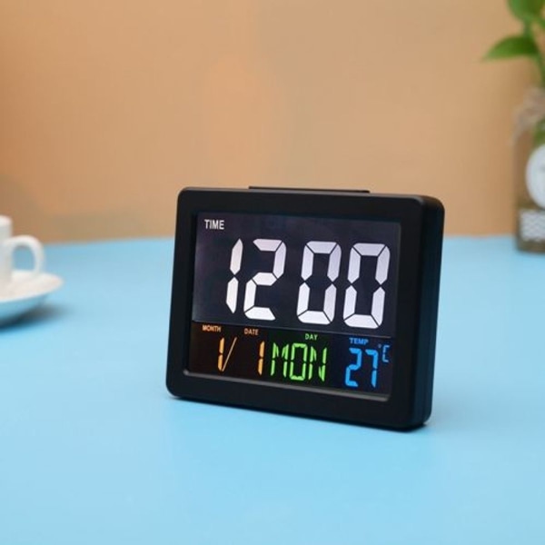 G2000 värinäyttö, päivämäärän ja lämpötilan näyttö, herätyskello, pöytäkello (musta)