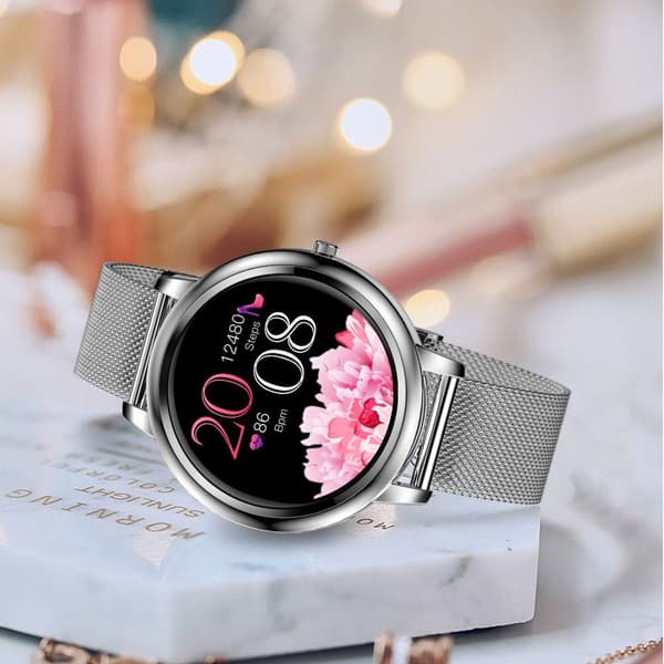 Smartwatch til kvinder med telefonfunktion 1,32 tommer HD fuld touchscreen, sølv