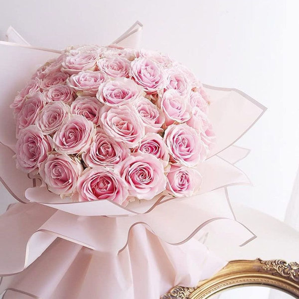 20 ark rent blomsterindpakningspapir med guldkanter, blomsterhandler, pink