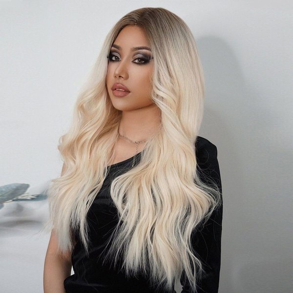 26 tum lång blond peruk kvinnors naturliga syntetiska hårgradient