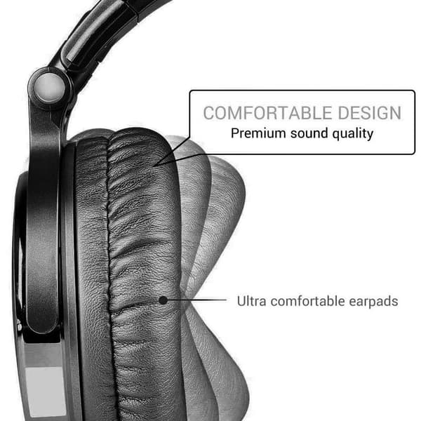 Over-ear-hovedtelefoner med kabel, 50 mm driver, baslyd, sort rød
