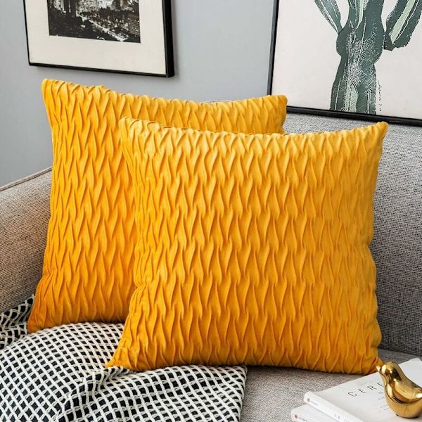 Fløyel putetrekk 45x45cm for stue sofa, sett med 6 ensfargede firkantede putetrekk soveromsdekorasjon, gul KLB