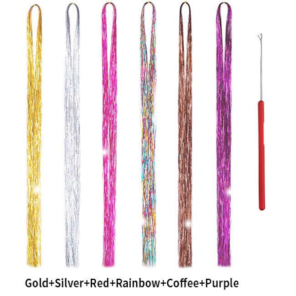 Färger Hårbuntar,90cm Hår Extensions,Hår Extensions Kit,Shiny Hår Glitter Frisyrer,Hår Extensions-