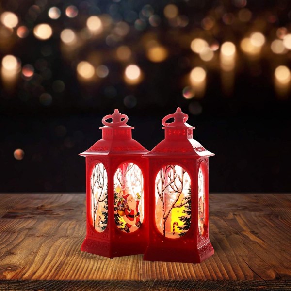 Pakke med 2 Julelys Dekorativ Lanterne LED Lyselampe Bordplade Julemand KLB
