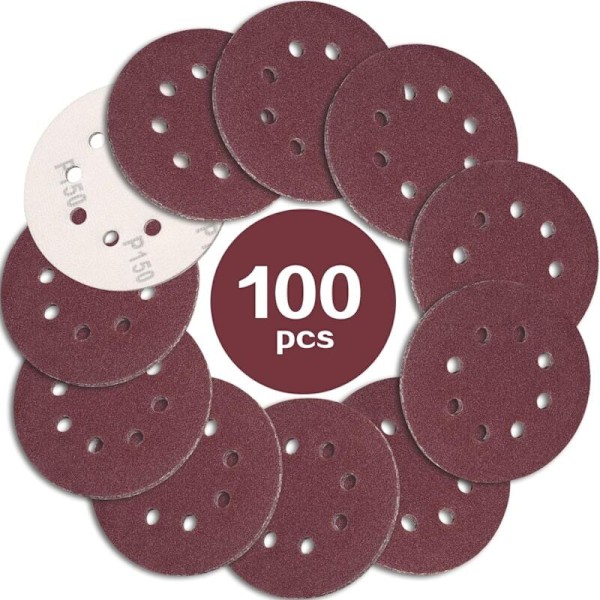 100 kpl hiomapaperia 125 mm, karkeus 150, hiomapaperi hiomapaperit 8 reikää, ihanteellinen hiontaan/kiillotukseen eksentrishiomakoneelle KLB
