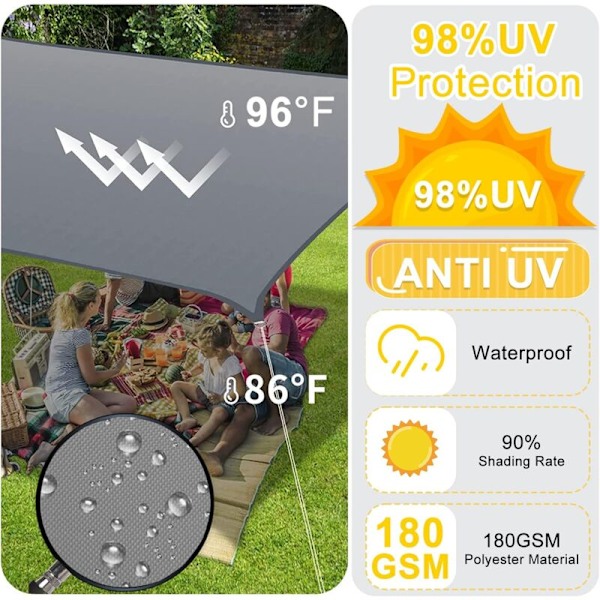 Trekantet Solsejl 4x4x5.7m Vandtæt Skyggeklud UV-beskyttelse til Terrasse Have, Terrasse, Udendørs, Balkon, Grå Farve KLB