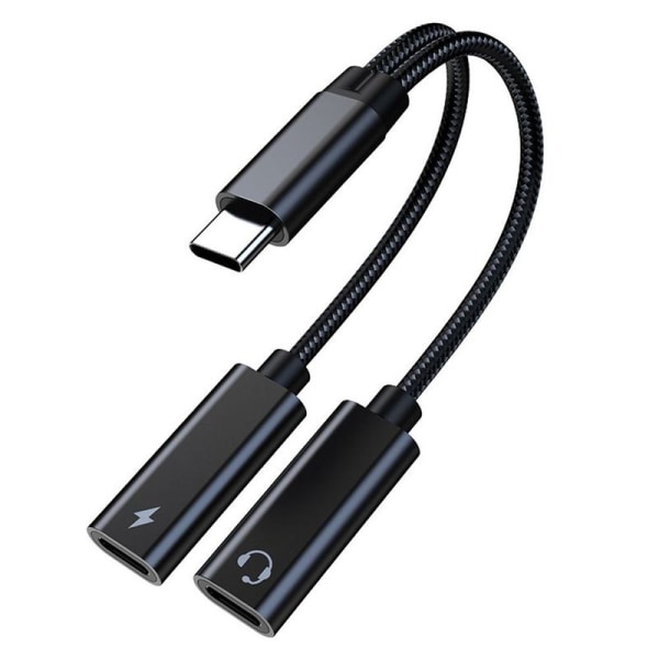 USB-C-splitter, dubbla USB-C-hörlurar och laddningsadapter med TA2H-R2L60 svart