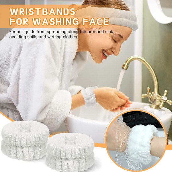 3 stykker ansigtsvask pandebånd og armbånd sæt ansigts spa pandebånd Makeup pandebånd Elastisk ansigt pandebånd Ansigts vaske pandebånd til hudpleje (hvid)