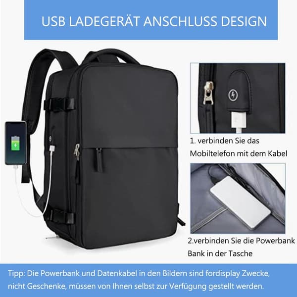 Väska för resebackpack kvinnor med USB-port flygplansryggsäck