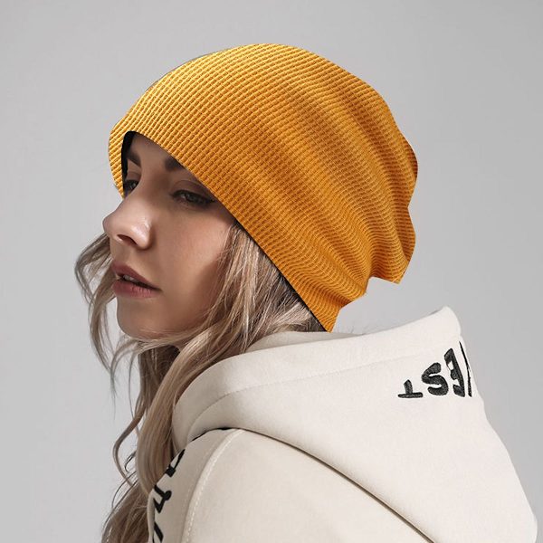 Slouchy strikket lue for kvinner vintermyk varm dame ull stripet oransje KLB