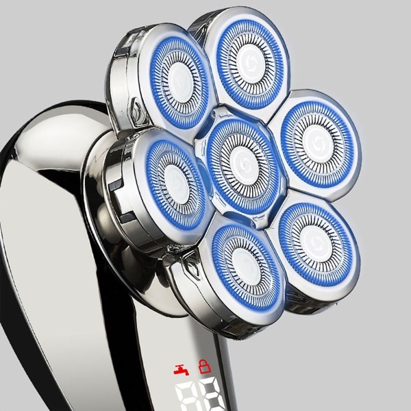 Elektrisk skaldehovedbarbermaskine til mænd, 8 i 1 LED-hovedbarbermaskine med 7 roterende KLB