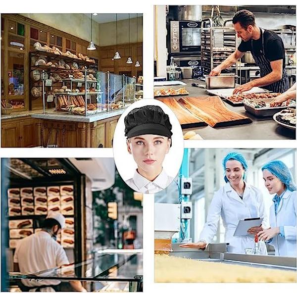 Svart 3 st kockmössa kök matlagning kockmössa matservice hårsnät för kvinnor En storlek