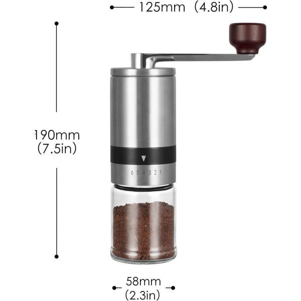Manuell kaffekvarn, med justerbar grovhet, konisk keramisk grad, 6 nivåinställningar för grovhet, bärbar för resor