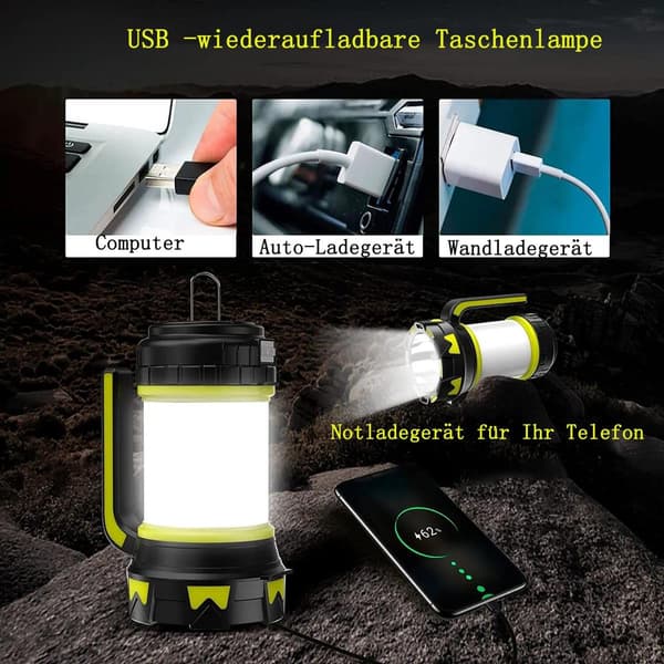 6 moduser oppladbare bærbare LED campinglamper med powerbank, KLB