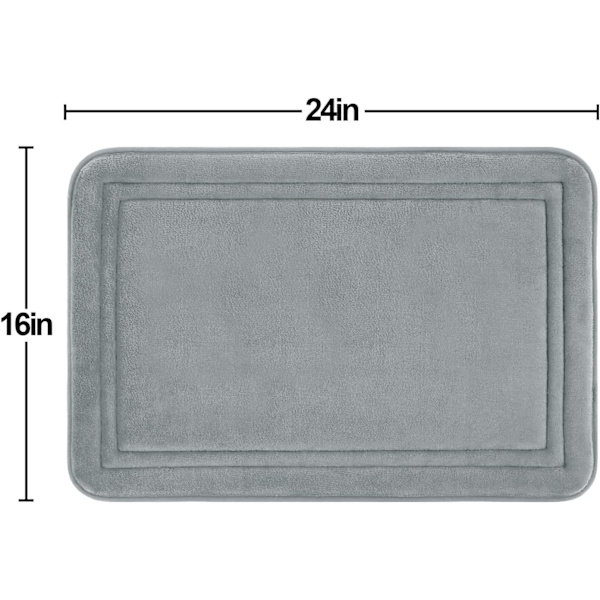 Memory Foam Bademåtte, Super Komfortabel Fløjls Badeværelse Tæppe, Absorberende, Skridsikker, Maskinvaskbar, 16x24 Tommer Kul Grå