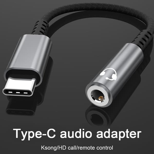 USB C til 3,5 mm hunnadapter Type C hodetelefon lydkontakt grå