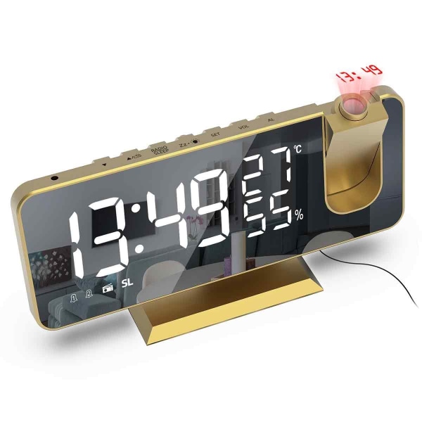 Sovrumsprojektionsväckarklocka Digital Alarmprojektor Guld