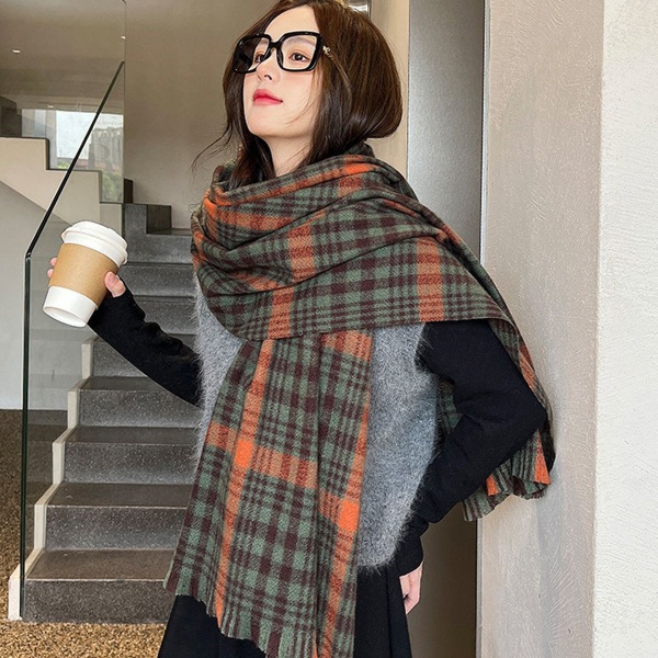 Vinterscarf för kvinnor höst rutig halsduk kashmirkänsla vinterscarf stickad stil5 KLB