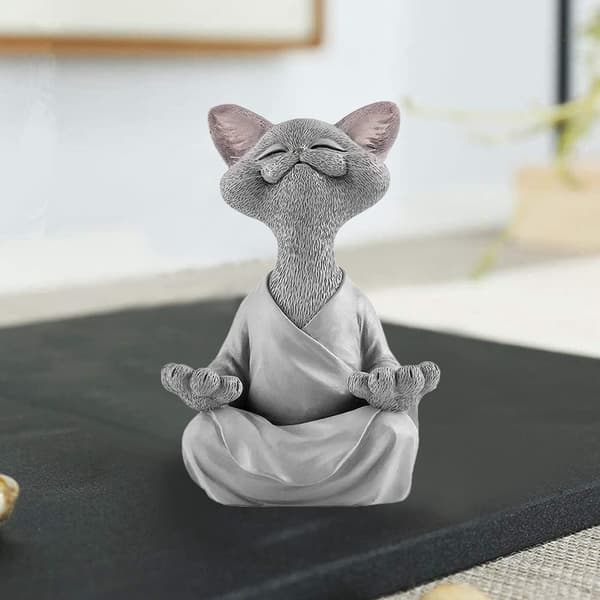 Harpiks Mediterende Kat, Grå Kat Buddha Statue Meditation, Yoga