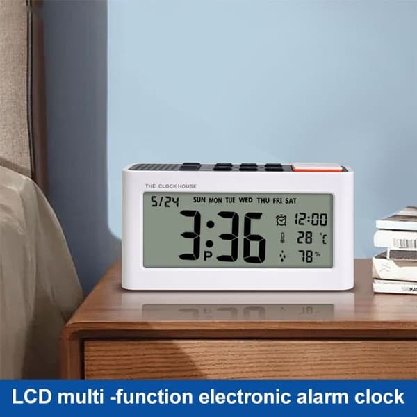 Elektroninen LCD-herätyskello lämpötilan ja kosteuden näytöllä