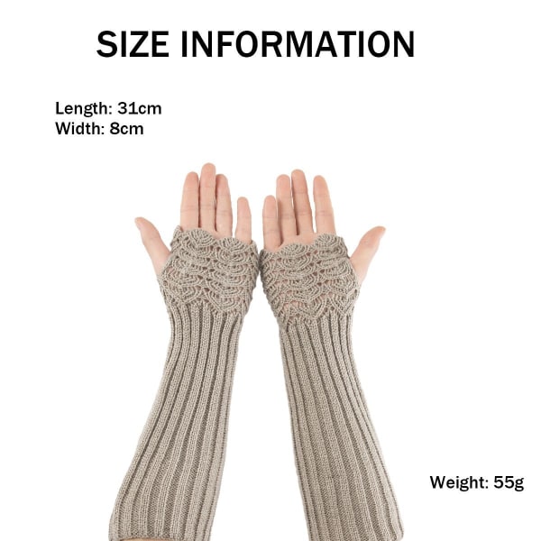 Women's Scale Design Winter Warm Knitted Long Arm Warmers Gloves Light Gray KLB