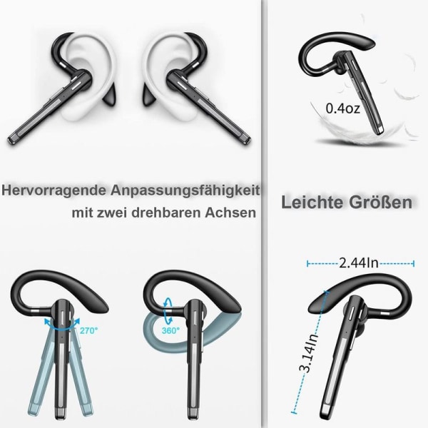 Bluetooth-headset med mikrofon, Bluetooth-headset 5.1 med CVC 8.0 dobbelt mikrofon LED