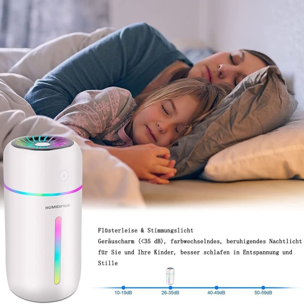 Mini Luftfugter 300ml, Genopladelig Luftfugter med 1200 mAh Batteri,