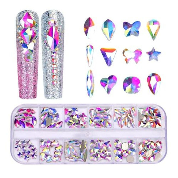 12 rutnät platt botten nageldekoration med specialformade manikyr strass
