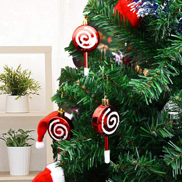Paket med 6 julgodis-lollipop-prydnader 10 cm splitterfri glitter KLB
