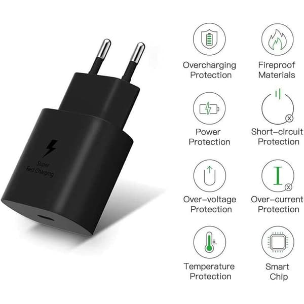 25W Hurtigoplader + USB-C USB-C-kabel Kompatibel med Samsung, Sort KLB