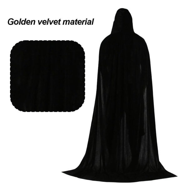 Unisex Svart Hel Längd Huva Cape Kostym