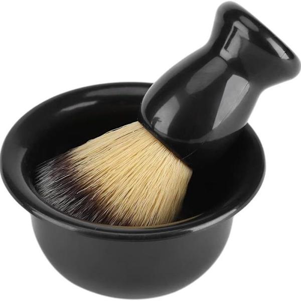 Sæt til barbering med skål, børste og holder i rustfrit stål