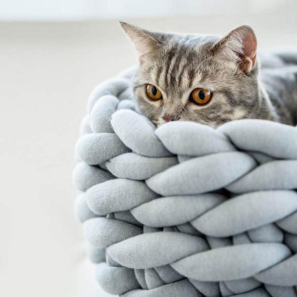 Kattbäddskorg Bo Handgjord Husdjur Sovsäck Tjock Ull Rund Donut KLB