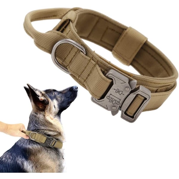 Taktinen koiranpanta (ruskea, L) Sotilaskoiran kaulapanta Säädettävä nylon koiranpanta Heavy Duty -metallisolki kahvalla koiran kouluttamiseen