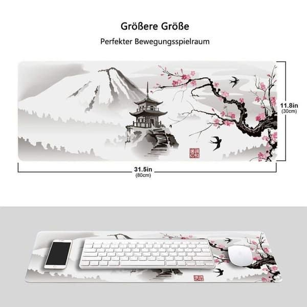 Japansk Pagode og Kirsebærblomst Gren Overdimensioneret Gaming Musemåtte