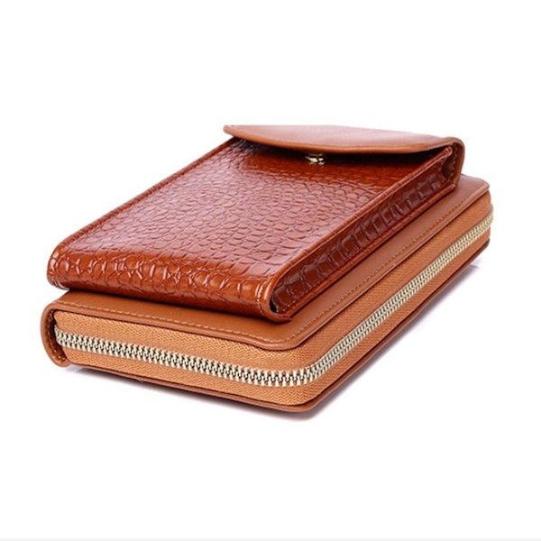 Kvinnlig Messenger Telefonväska Mini Krokodilmönster Crossbody Myntväska (Brun)