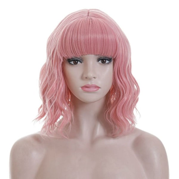 Shoulder-length curly women's wig with air bangs - natural, heat-resistant