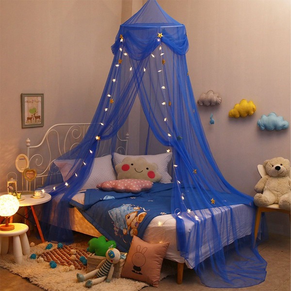 Hyttysverkkokatos, sänkyverhojen kupoli, Princess Stars -sänkyteltta sininen