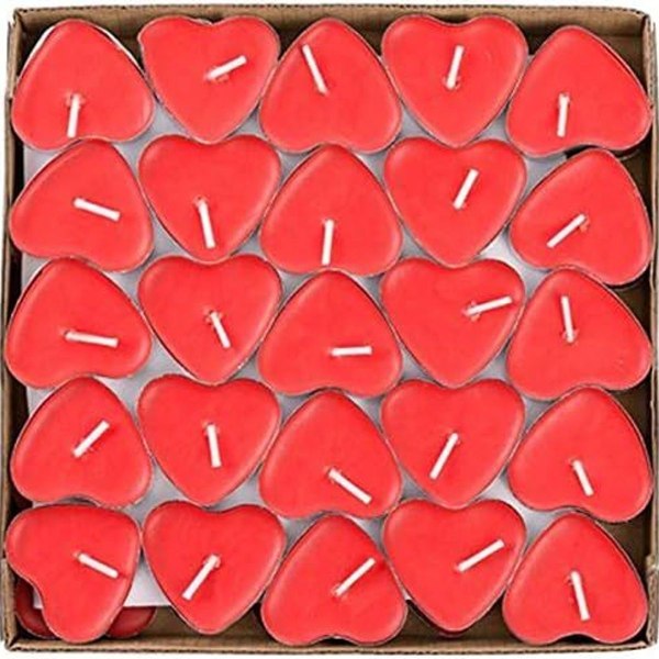 Duftlyssæt med 50 dekorative hjerteformede kærlighedshjertelys til KLB