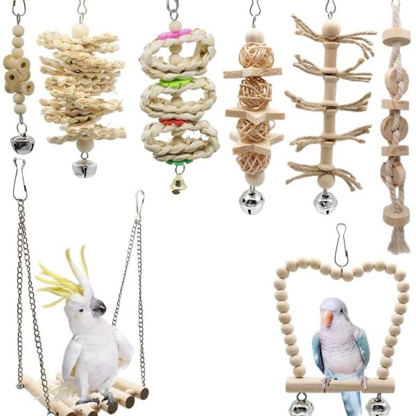 Creatiees 8 kappaleen linnun papukaija kello keinu lelut, linnun lelut KLB
