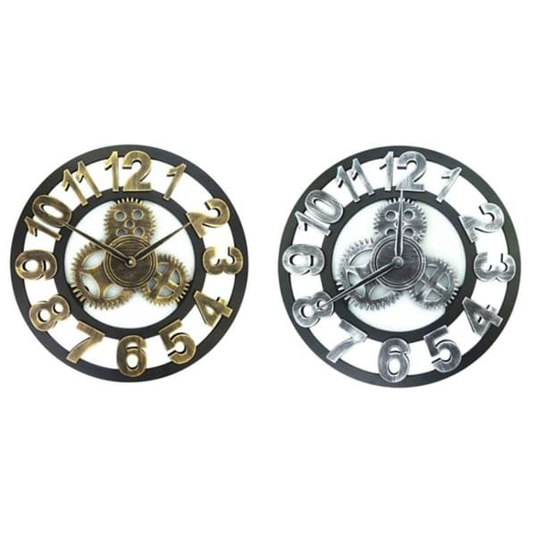 Retro Trä Rund Enkelsidig Växel Klocka Arabiska Siffror Väggklocka 30cm (Silver)