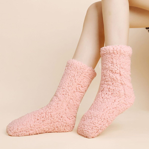 Gulvsokker til voksne tykke sokker til kvinder vinter uldsokker pink KLB
