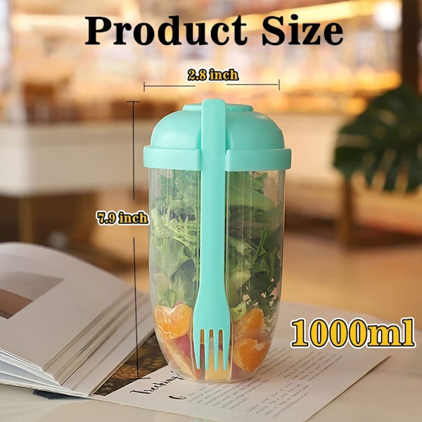 Hvit Frisk Salatbeholdersett for å Ta Med, Hold deg i Form Salat Shaker Cup med Gaffel og Dressingholder, Sunn Salatbeholder, Grønnsaksfrokost for å Ta Med, F